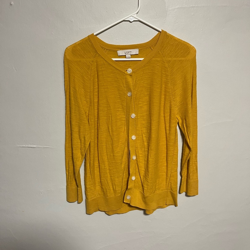 LOFT Yellow Button-Up Cardigan